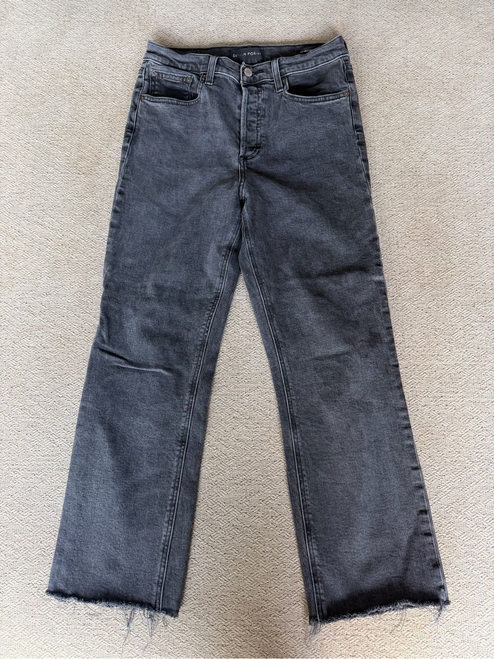 Aritzia x Denim Forum The Arlo High Rise Straight Jeans Black Grey Raw Hem 28
